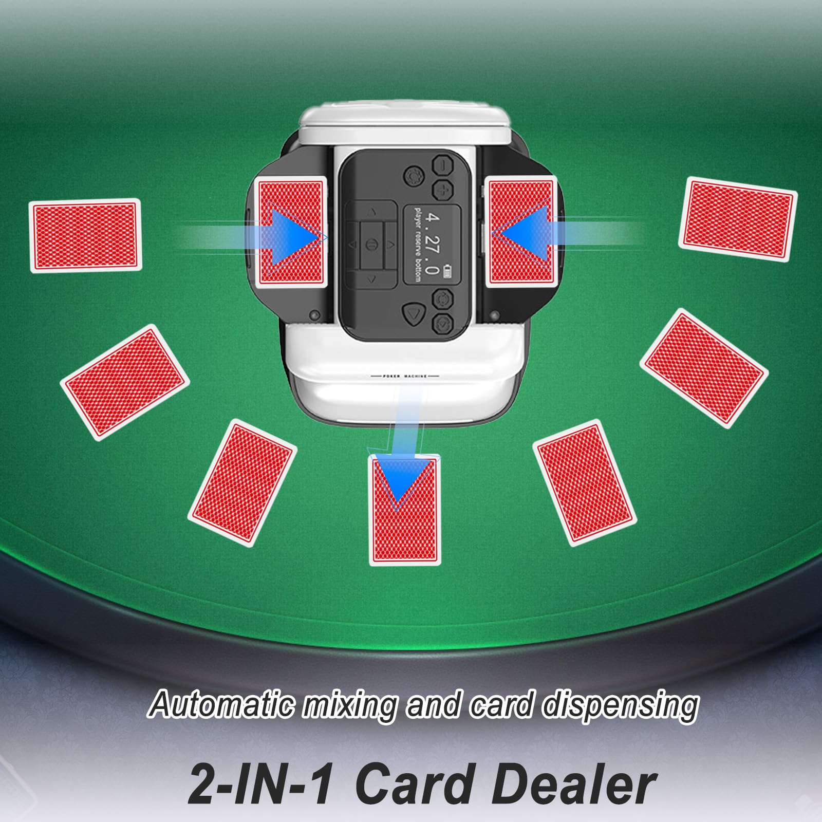 Repartidor y Barajador 2 en 1 Repartidor Automático de Cartas Mezclador Automático de Cartas Giro 360° para 1-3 Barajas,2-12 Jugadores Silencioso,Póker, Blackjack,UNO, Texas Hold'em