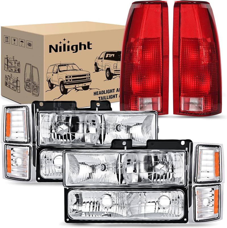 Conjunto de faróis e lanternas traseiras Nilight com carcaça cromada para Chevy C/K, Silverado, Suburban e Tahoe – Par