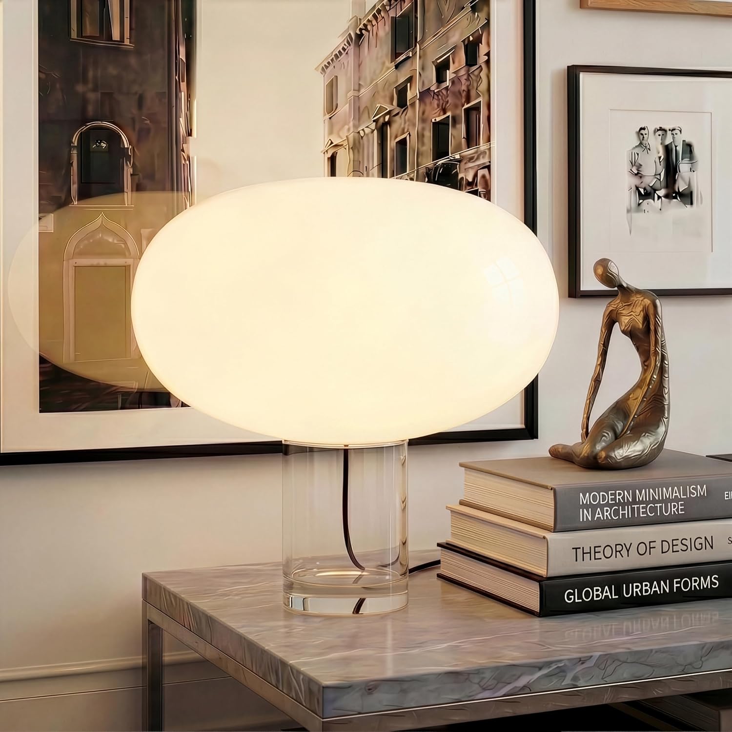 Brightech Callisto LED Table Lamp - 11" Modern Bedside Table Lamp with Oval Frosted Glass Shade, Mushroom Accent Table Lamp with Dimmable Bulb for Bedroom, Living Rooms, Offices
