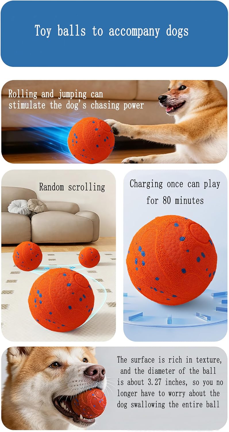 Dog Toys,3.27-Inch interactive dog toys,Three interactive modes (Orange) | smart interactive dog ball，Suitable for small and medium-sized dogs,Rechargeable toy ball