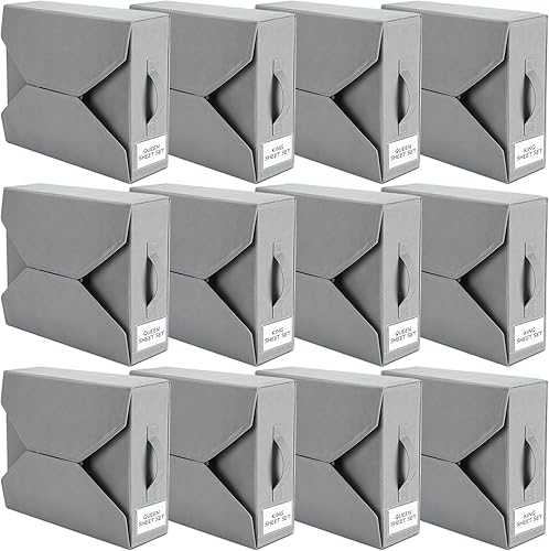 Hushee Paquete de 12 organizadores de sábanas plegables, juego de sábanas XL (tamaño Queen o King) organizador de ropa de cama, contenedor de ropa