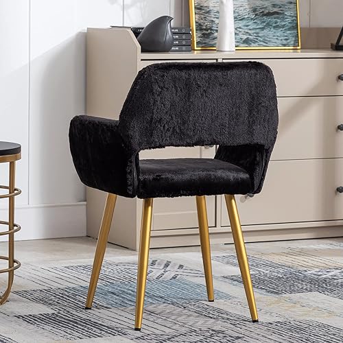 Miniatura 5 de KCC Juego de 2 sillas de comedor pequeñas y modernas, asiento lateral tapizado de terciopelo de mediados de siglo con patas de tubo de metal para