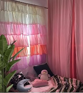 generic Nysarg Pink Crush Ruffle Rod Pocket Solid Semi Sheer Curtain - Single Piece 5 Feet, Trending Boho Curtain-picture-23