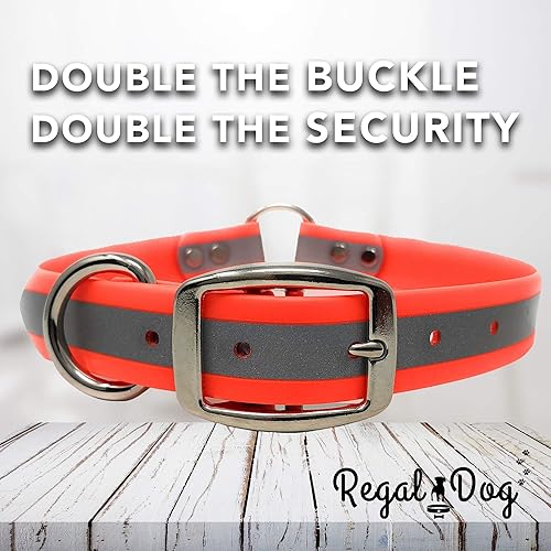 Miniatura 6 de Regal Dog Products Large Orange Reflective Dog Collar with Custom Engraved Name Plate and Heavy Duty Center Ring  Waterproof Biothane Personalized