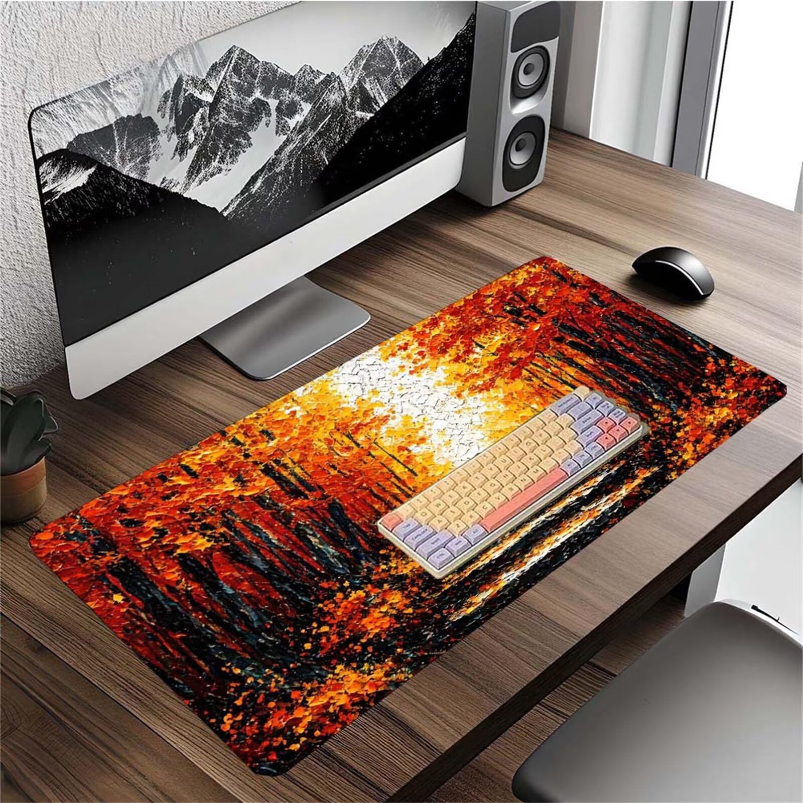 Alfombrilla Ratón Atardecer Bosque Alfombrilla Ratón XXL 1400x600x3mm Mouse Pad Resiste Salpicaduras, Extendida de Gran Tamaño con Bordes Cosidos, Mejora la Precisión y la Velocidad, Duradera y-329