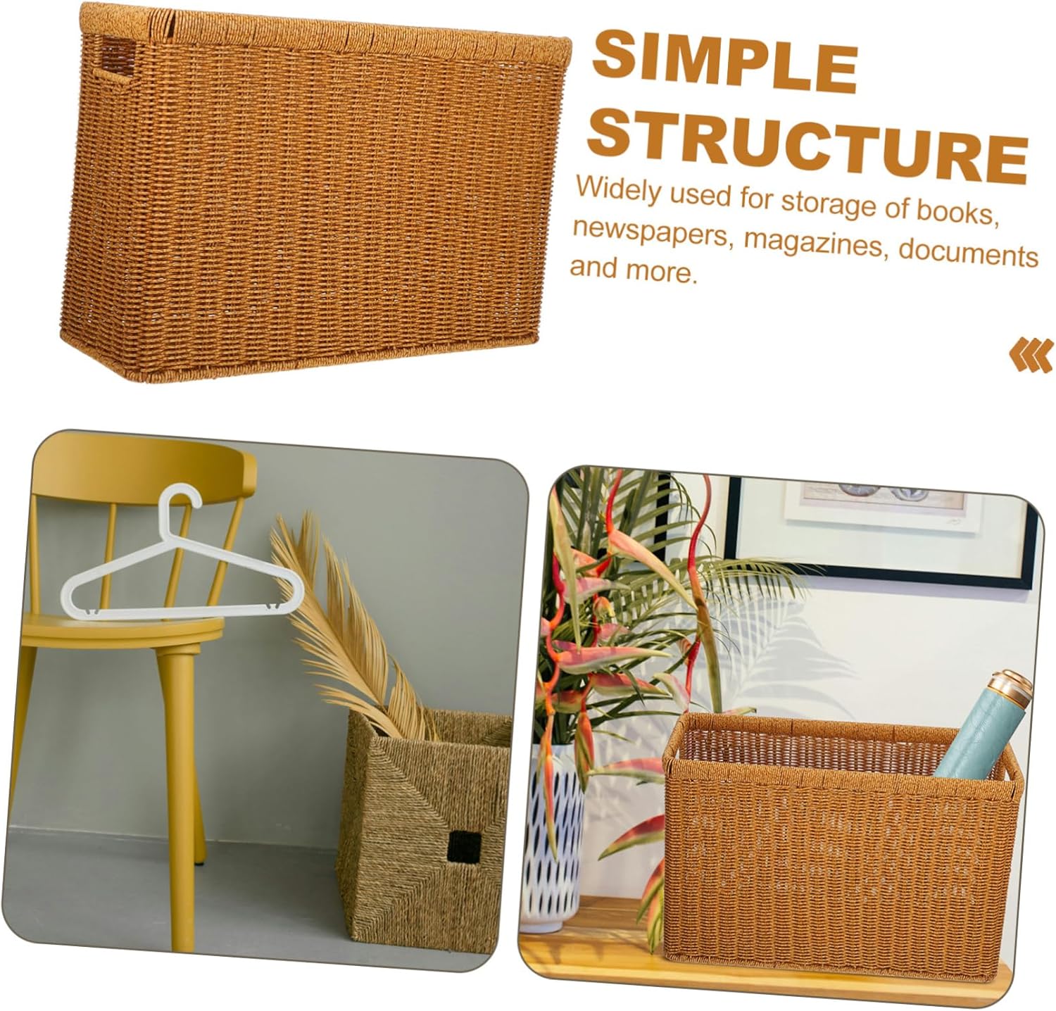 Luxshiny Woven Document Organizer Japanese Handmade Rattan Storage Basket for Magazines and Files Slim Design for Office and Home Organization Space-Saving Storage Solution