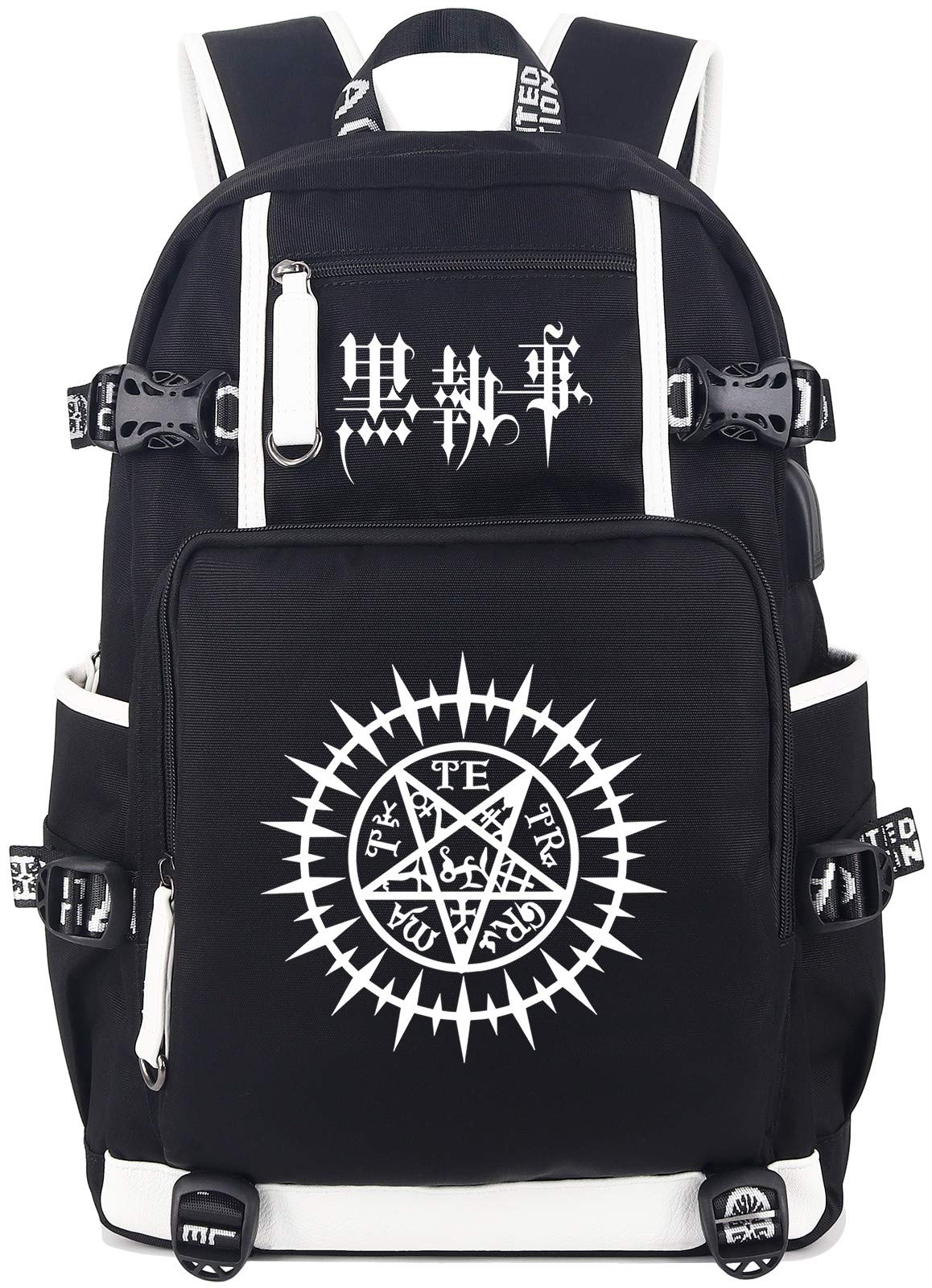 Roffatide Anime Black Butler Luminous Schoolbag Laptop Backpack Rucksack with USB Charging Port & Headphone Port Black