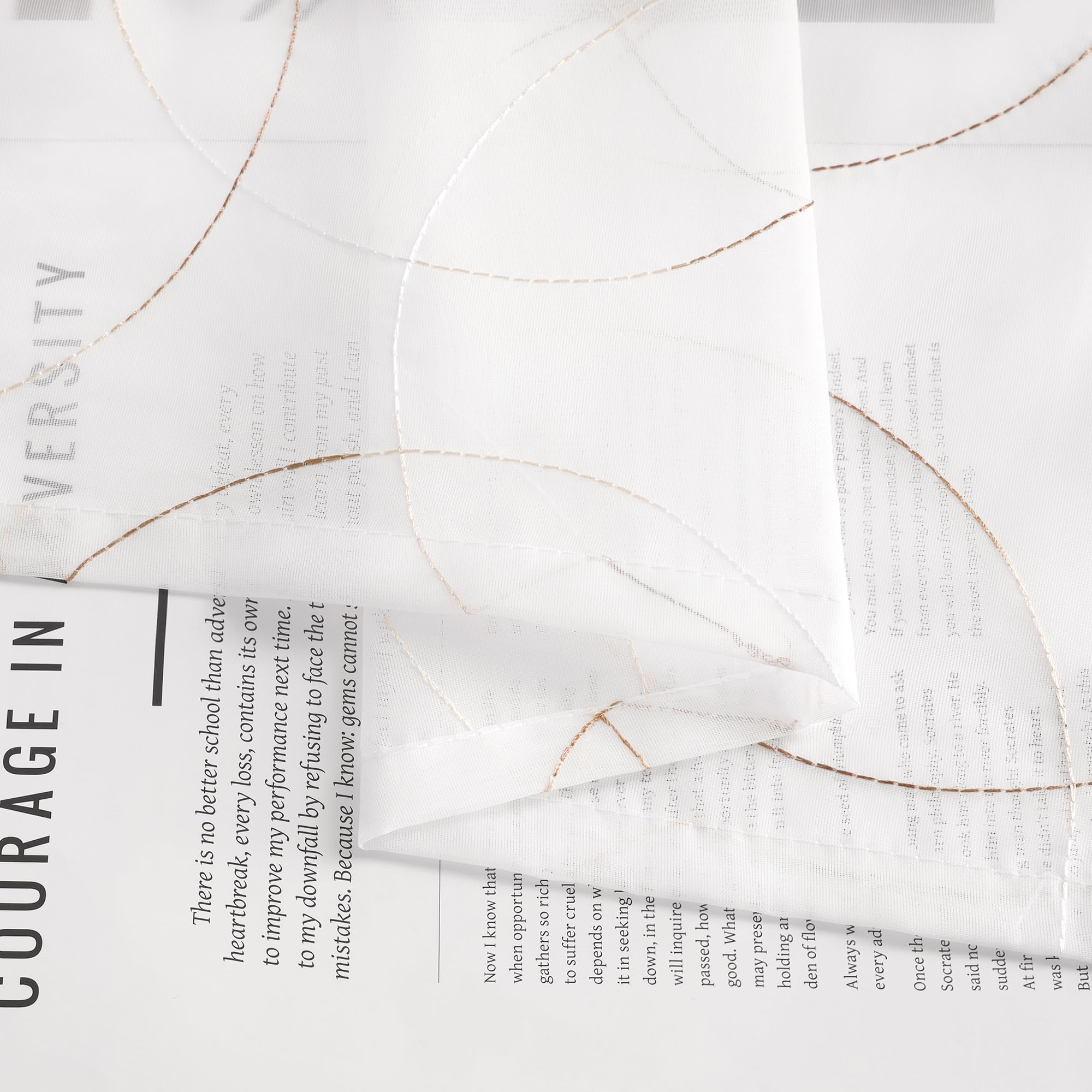 ESLIR Raffrollo Weiß Raffgardine mit Klettband Voile Gardinen Küche Transparent Bändchenrollo Modern mit Stickerei in Kreis-Muster Braun BxH 140x140cm 1 Stück