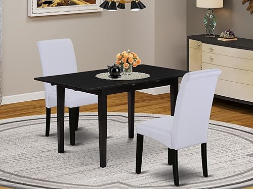 Miniatura 2 de East West Furniture NOBA3-BLK-05 El juego de 3 piezas contiene una mesa de comedor rectangular con hoja de mariposa y 2 sillas tapizadas de tela de