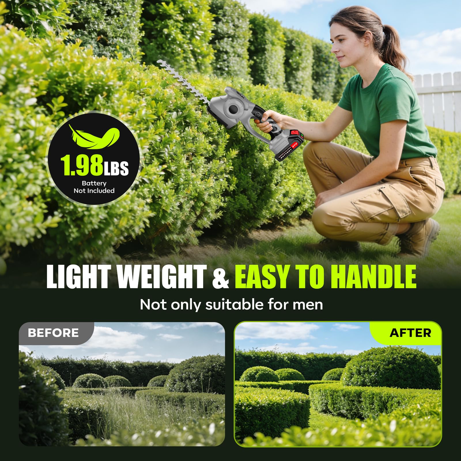 Supleap 2-in-1 600W 21V Cordless Hedge Trimmer, Gray view 5