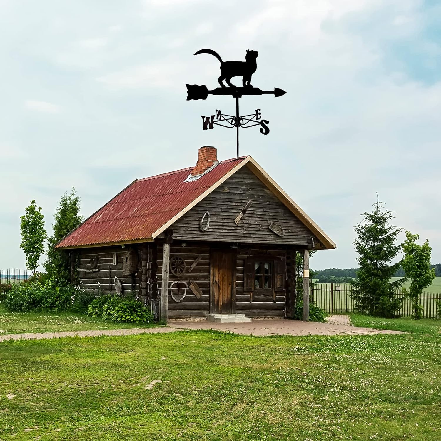 Weathervane Roof Mount Cat Ornament Direction Indicator Outdoor Garden Decor Farmhouse Decorative Wind Vane Weathercock Easy to Assemble