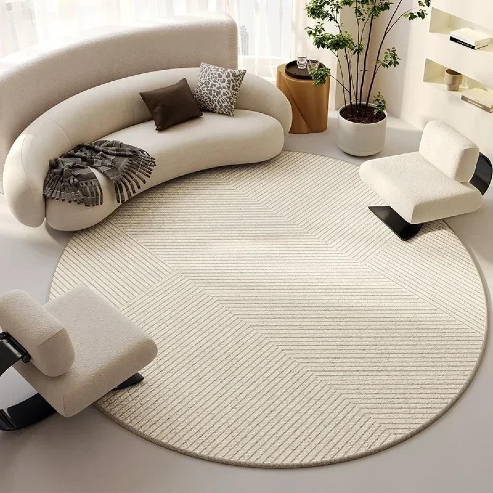 Tapis rond minimaliste 200x200cm boucle C pour salon et chambre