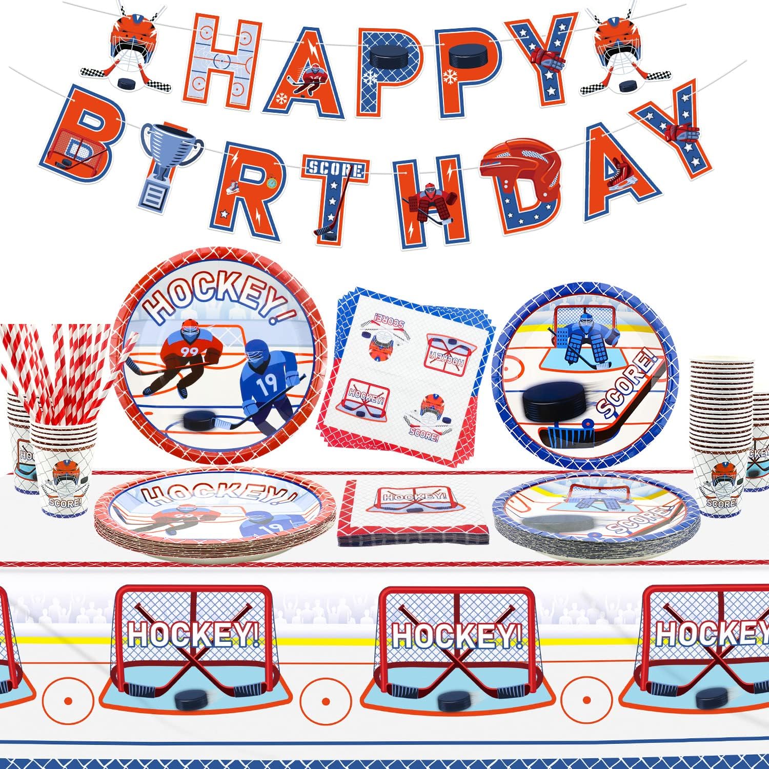 Hockey Party Supplies Ice Hockey Birthday Party Set Including Plates, Cups, Napkins