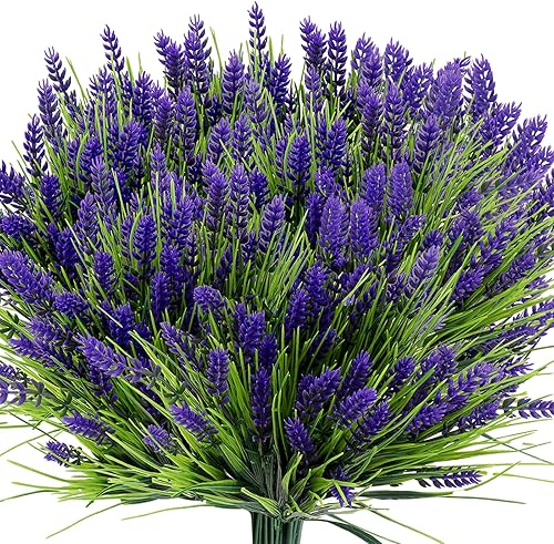 Flores artificiales, 20 paquetes de plantas artificiales para exteriores, resistentes a los rayos UV, flores falsas de plástico, plantas