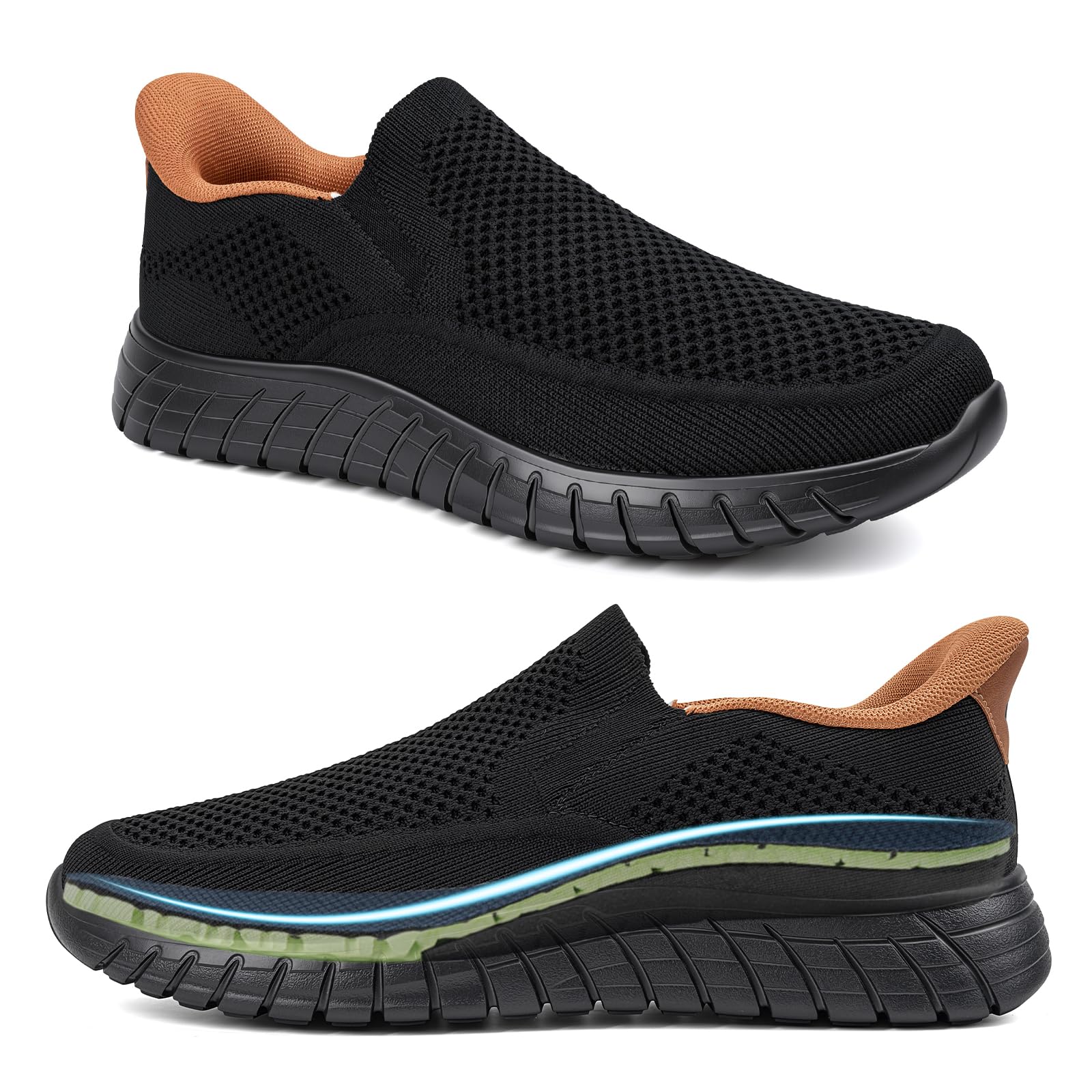 ODCKOI Slip On Sneaker Herren Fußgewölbestütze Orthopädische Schuhe | Leichte atmungsaktive Meshschuhe Mit Zehenbox Nullabsatz Sohlen Walkingschuhe für Alltag, Arbeit, Büro und langes Stehen