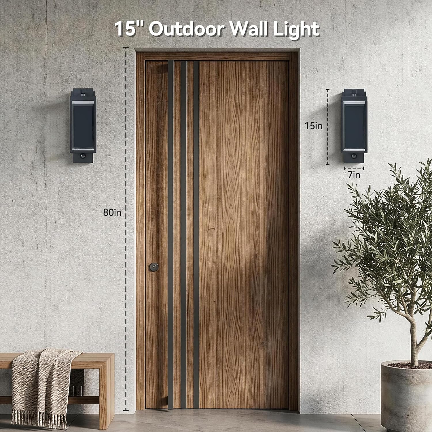 Outdoor Motion Sensor Light, Dusk to Dawn Outdoor Wall Lights,15 '' Black Exterior Lighting Fixtures Sconce, LED Waterproof Wall Lantern Lamps,Porch Light for House Garage, Patio, Doorway, Anti-Rust