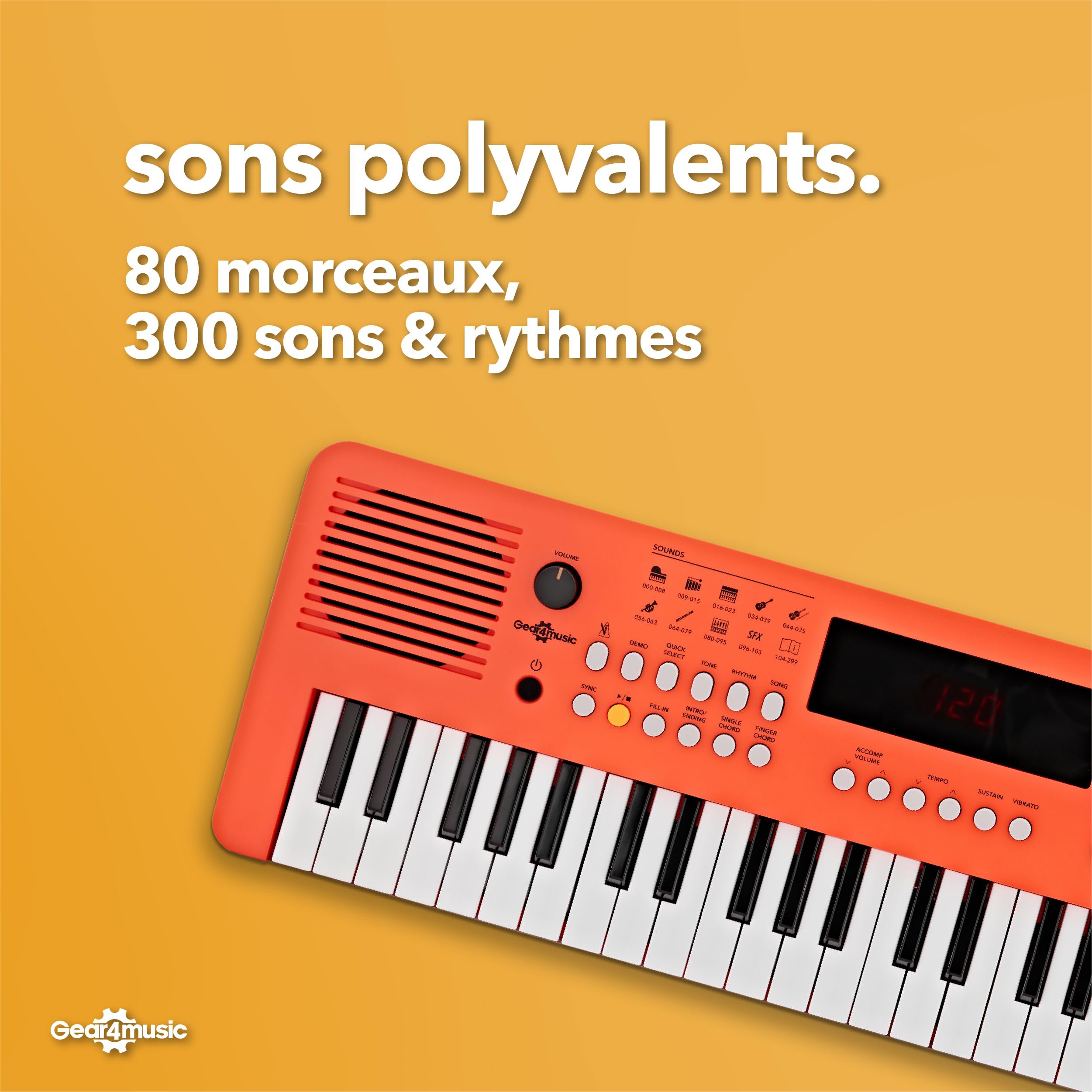 Clavier MIDI portable 49 touches - Mini clavier électrique de Piano, Orange | Pour Débutants et Passionnés de Musique, 49 Mini Touches, 300 Sons et Rythmes, MIDI USB, Sortie Casque, Piles ou USB