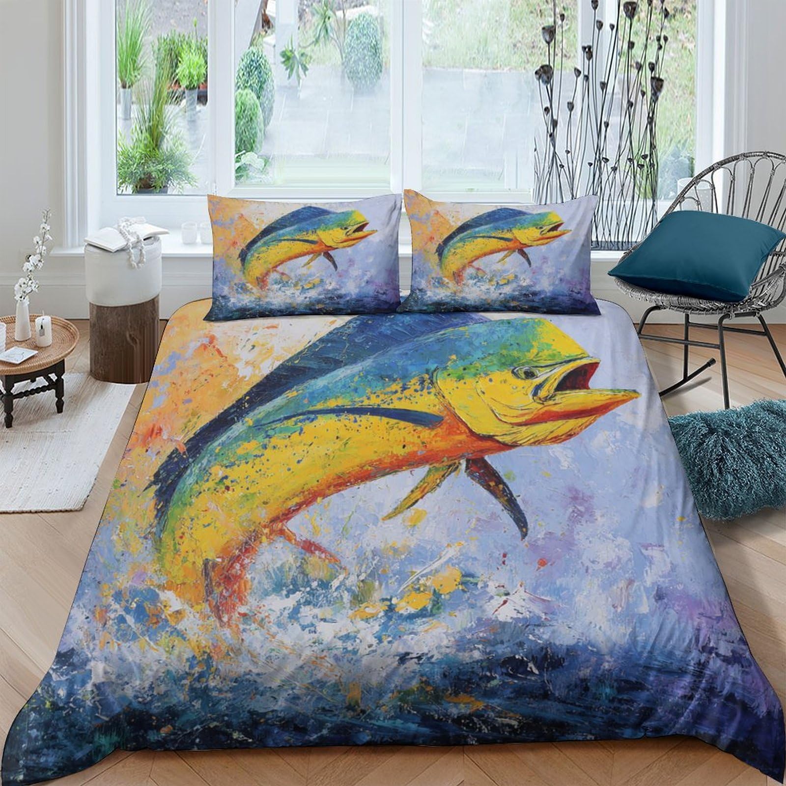 Ctjqhvkz Style-8 3D Printed Colorful Fish Fitted Sheet Microfiber Soft Anti-Slip Ocean Splash Bed Cover For Bedroom Dorm Decor Single（135X200cm）