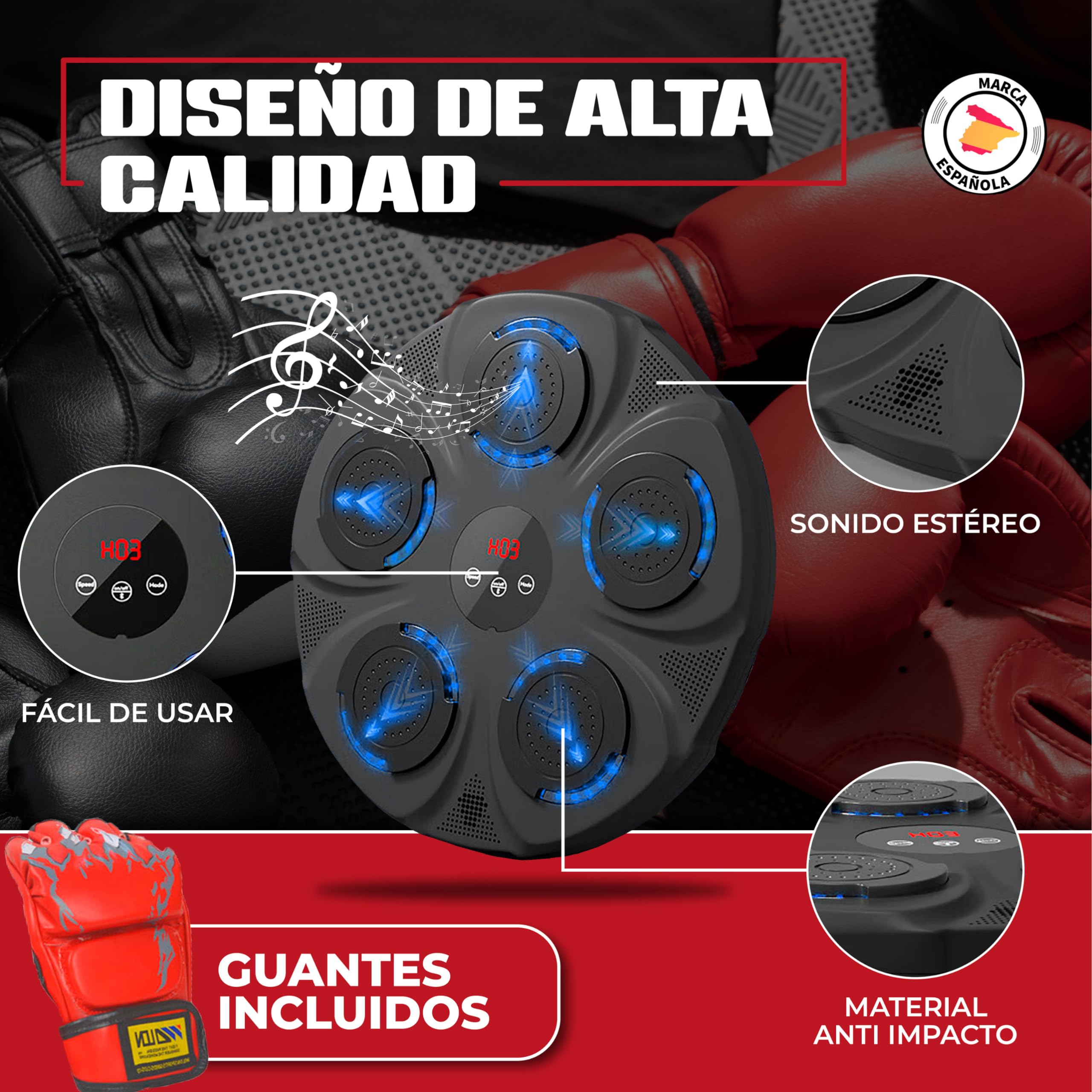 Maquina de Boxeo Musical, Boxing Machine, Maquina de Boxeo con Musica, Musical Boxin para Niños y Adultos, incluye guantes de boxeo