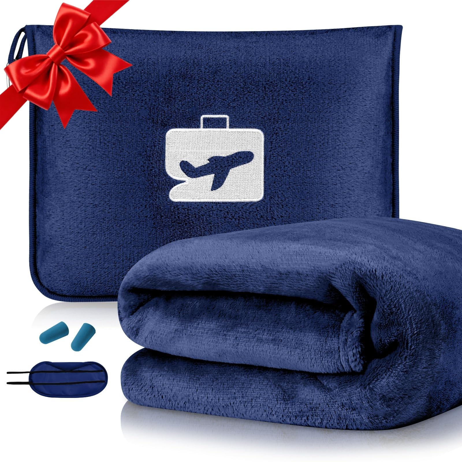 flintronic Manta de Viaje 2 en 1, Suave y Plegable, Manta Compacta para Oficina con Máscara de Ojo y Tapones para Oídos, Ideal para Hombres, Mujeres y Niños