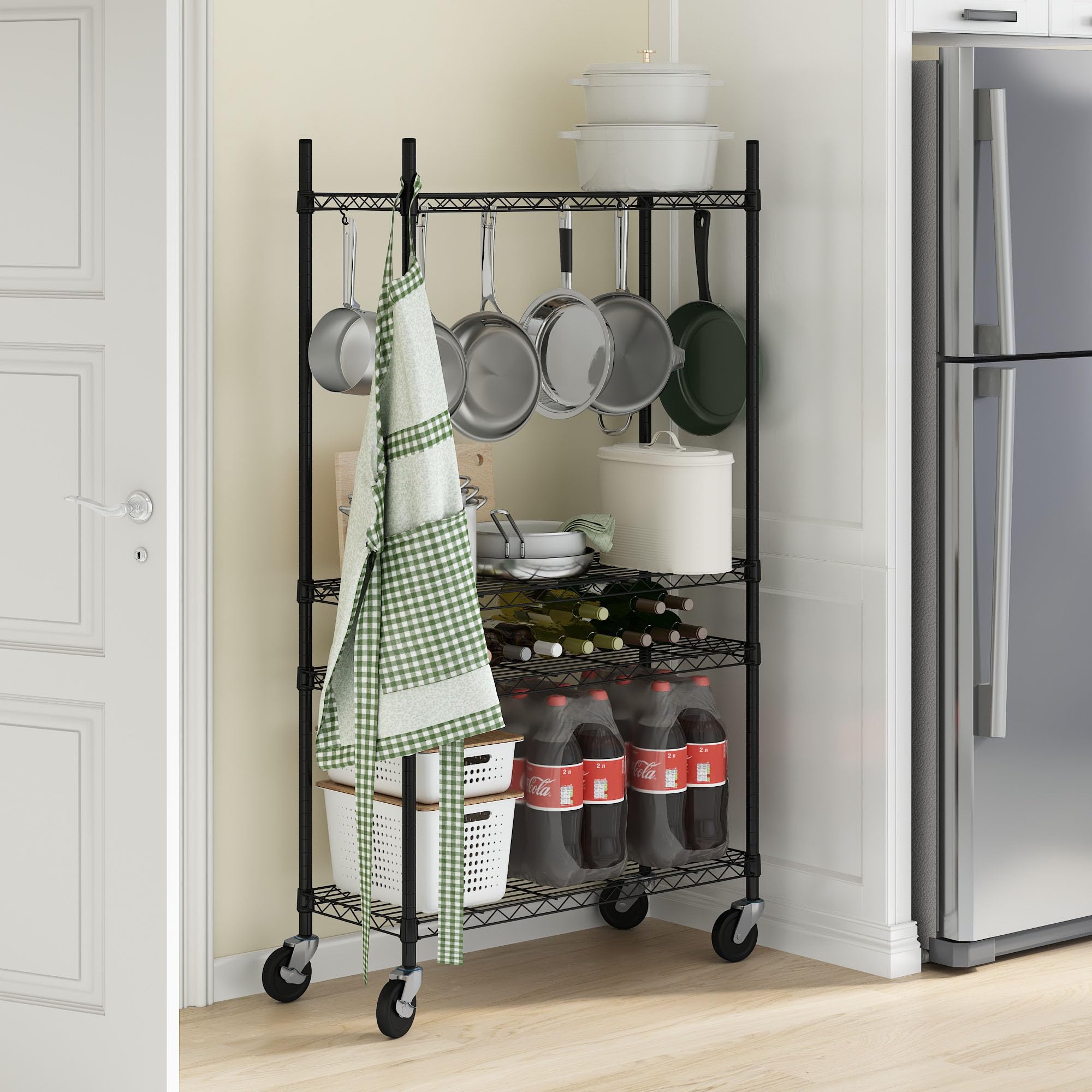 Furinno Wayar Scaffale portaoggetti in Metallo a 4 Ripiani con Ruote, 91 x 36 x 157,5 cm, Nero