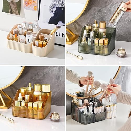 Miniatura 3 de DASITON Soporte para brochas de maquillaje de gran capacidad, 5 ranuras para brochas de maquillaje, soporte para brochas de maquillaje vintage a