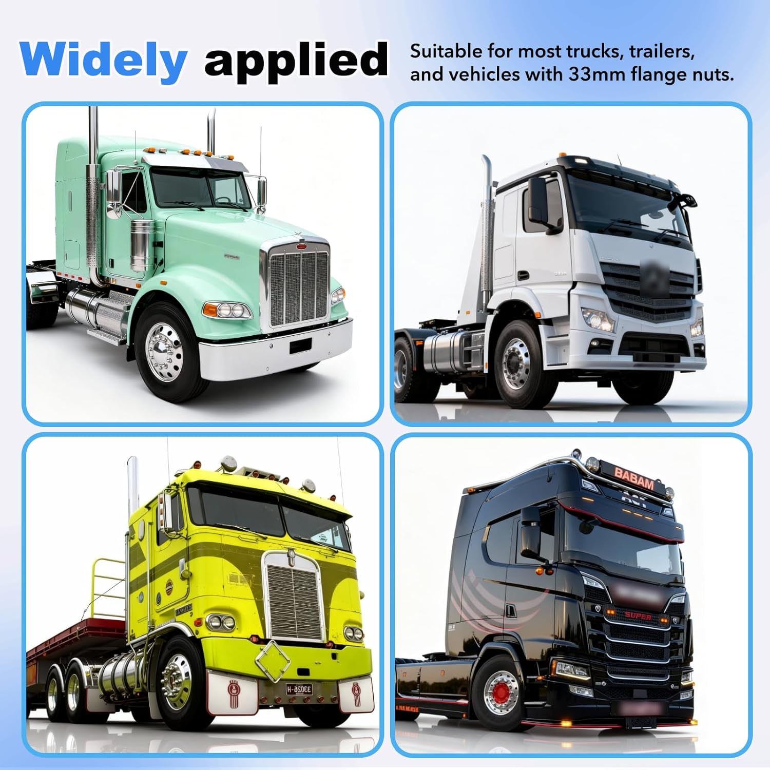 60 Pcs 33mm Lug Nut Covers for Semi Trucks, 2-1/2" ABS Chrome Anti-Rust Lugnut Covers, Push-On Design for International Semi Truck Accessories