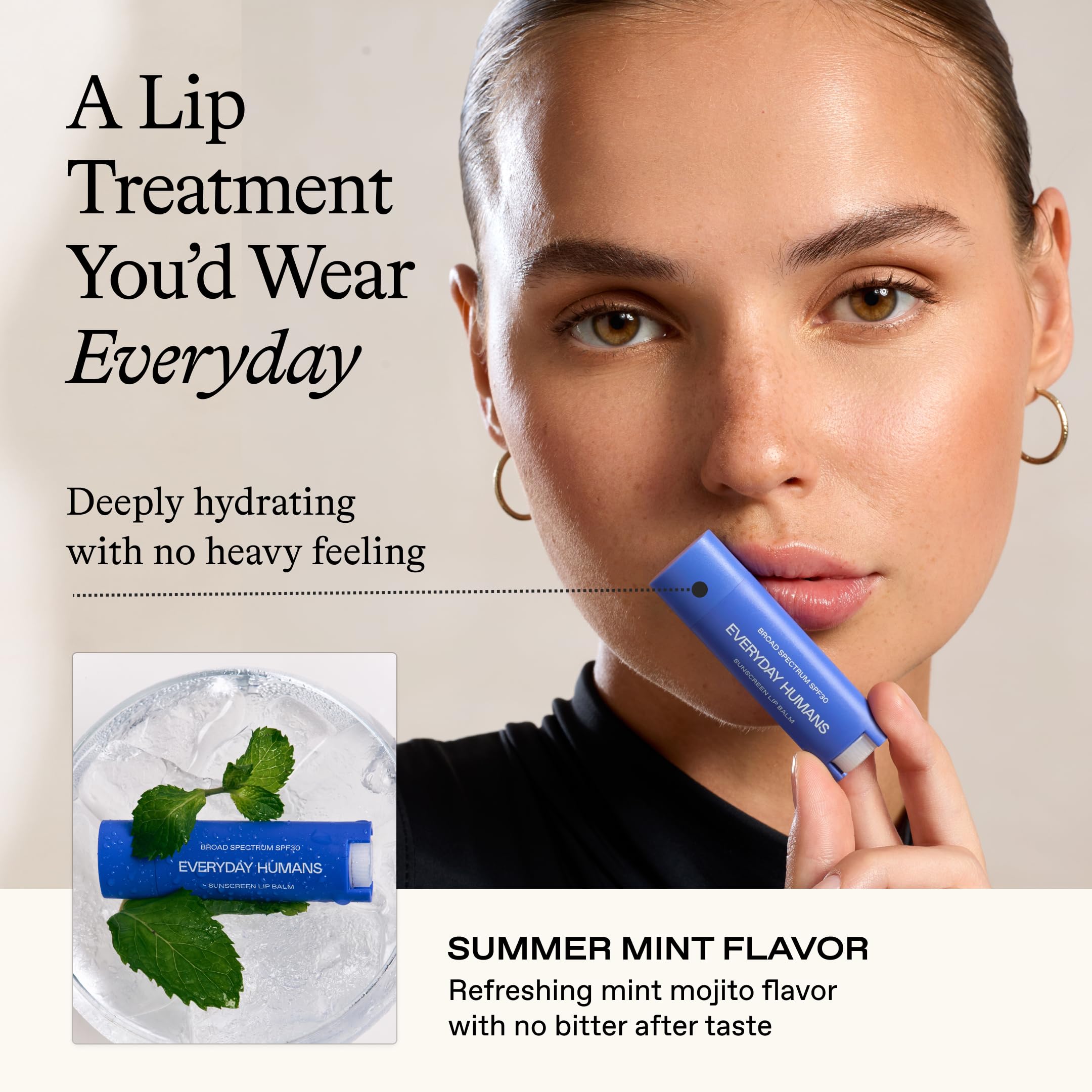 Everyday Humans SPF30 Sunscreen Lip Balm Sun Glide, UVA/UVB Protection, Hydrating, Smooth Dry Lips | Untinted, Mint Flavor