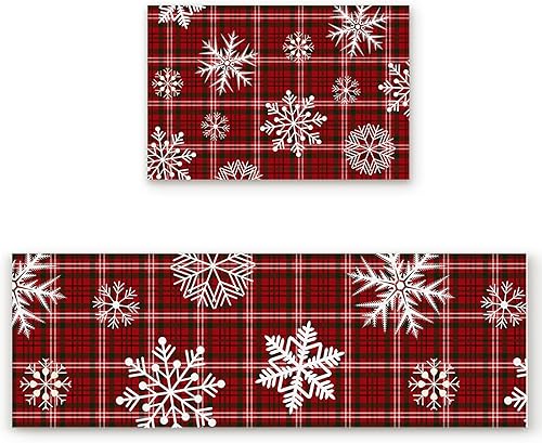 Miniatura 97 de Alfombras de cocina de Navidad absorbentes antideslizantes para piso, árbol de Navidad, muñeco de nieve y copo de nieve, alfombras y tapetes
