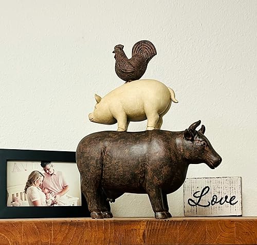 Miniatura 6 de Nature's Mark Estatua de resina apilada de 3 animales de granja, cerdo y vaca, decoración decorativa para el hogar (12 pulgadas de alto)
