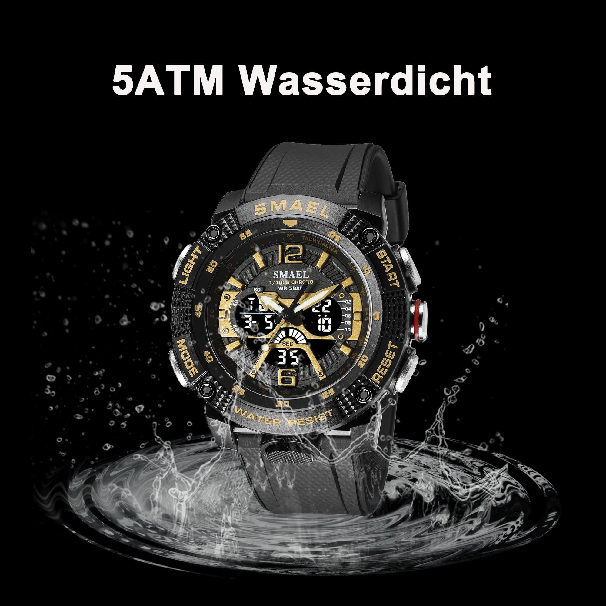 findtime Orologio da uomo sportivo militare, digitale, orologio da polso a LED, per attività all'aperto, impermeabile, 5 ATM, orologio tattico, sveglia, calendario, cronometro, data, analogico
