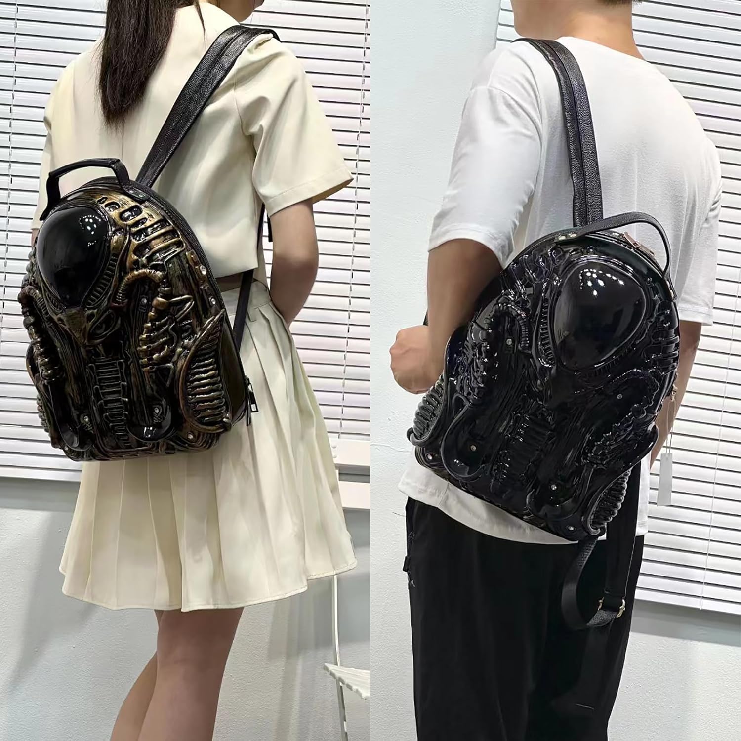 Men and Women Cool Xenomorph Shaped Backpack PVC Unique Novelty Alien Purse - Image 2