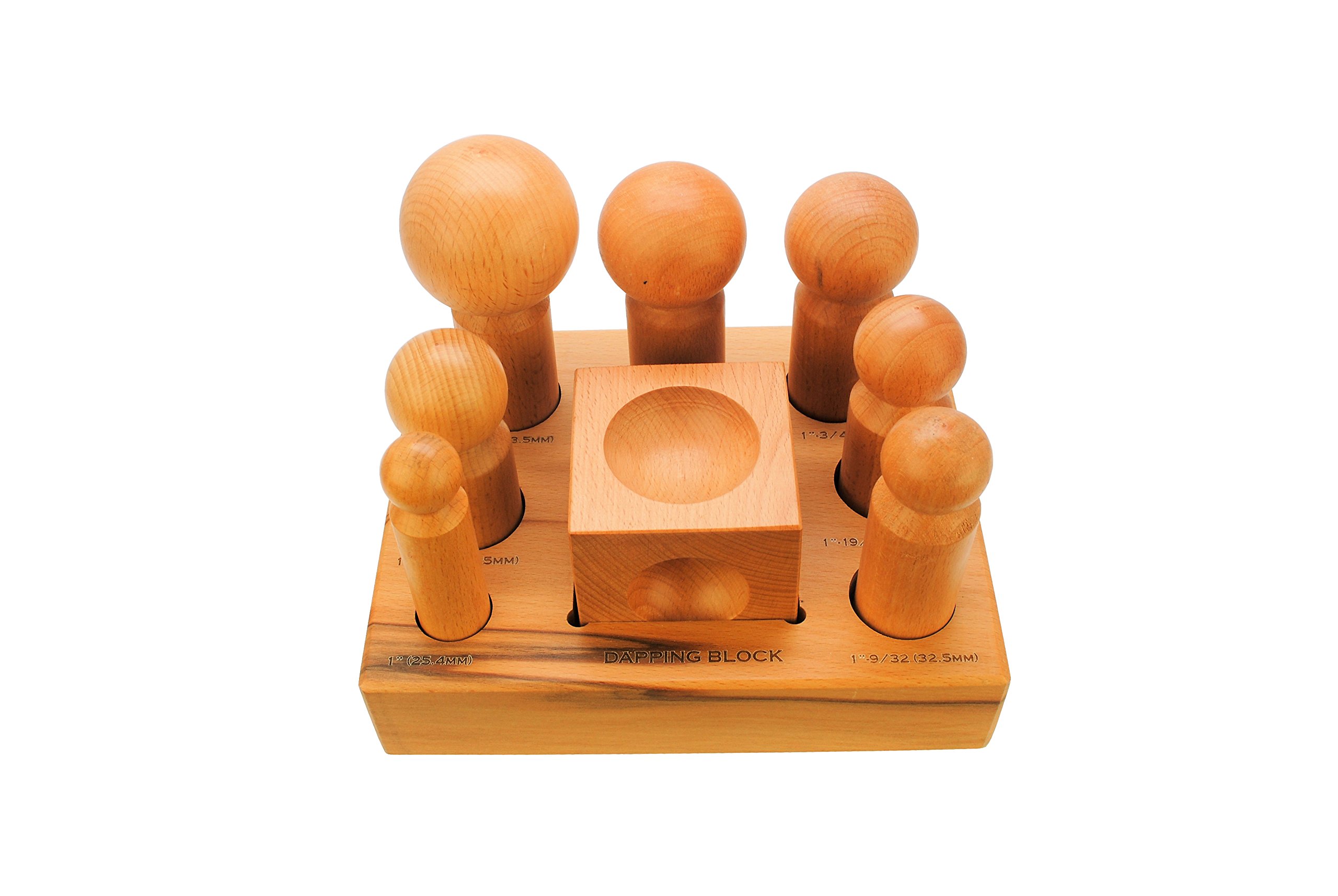 Proops Set of 7 Wooden Dapping Punches 25.4mm - 63.5mm and Doming Block to Suit, Forming, Jewellery Making. (J2097) Free UK Postage.