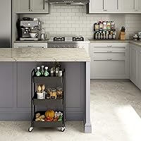 Vista 8 de CAXXA 3-Tier Rolling Metal Storage Organizer - Mobile Utility Cart, Kitchen Cart with Caster Wheels (Black)