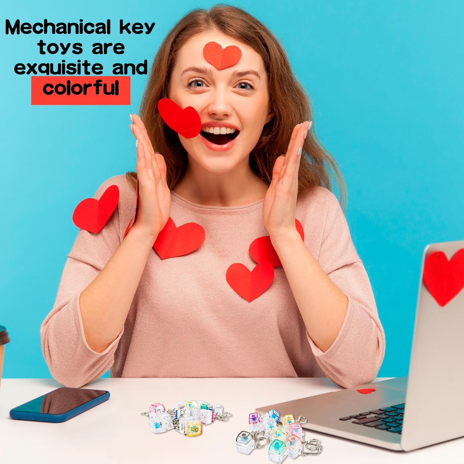 36 Pcs Keyboard Finger Toy Mini Keyboard Clicker Keychain Mechanical Key Toy for for Adult Pass The Time Classroom Gifts Birthday Party Favors