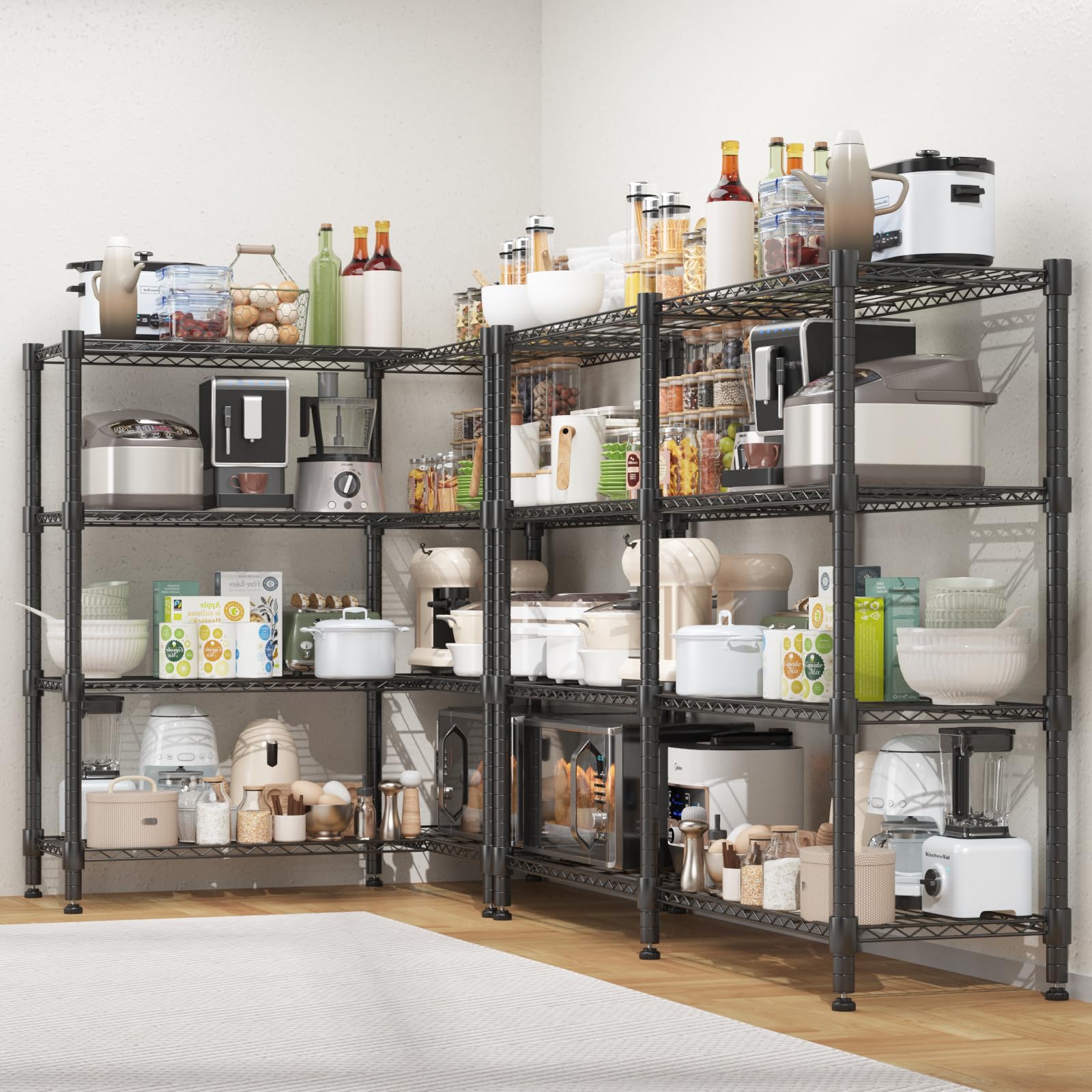 Himimi Scaffali di Stoccaggio a 4 Livelli Scaffale in Filo Metallico per Stoccaggio Scaffale Regolabile in Altezza Pesante per Garage Scaffali per Dispensa Organizer da Cucina, 152 * 35 * 152cm Nero