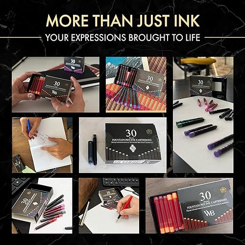 Miniatura 7 de Wordsworth & Black Juego de 30 cartuchos de tinta para pluma estilográfica, tamaño estándar internacional, longitud APPR 2.04 pulgadas, diámetro de