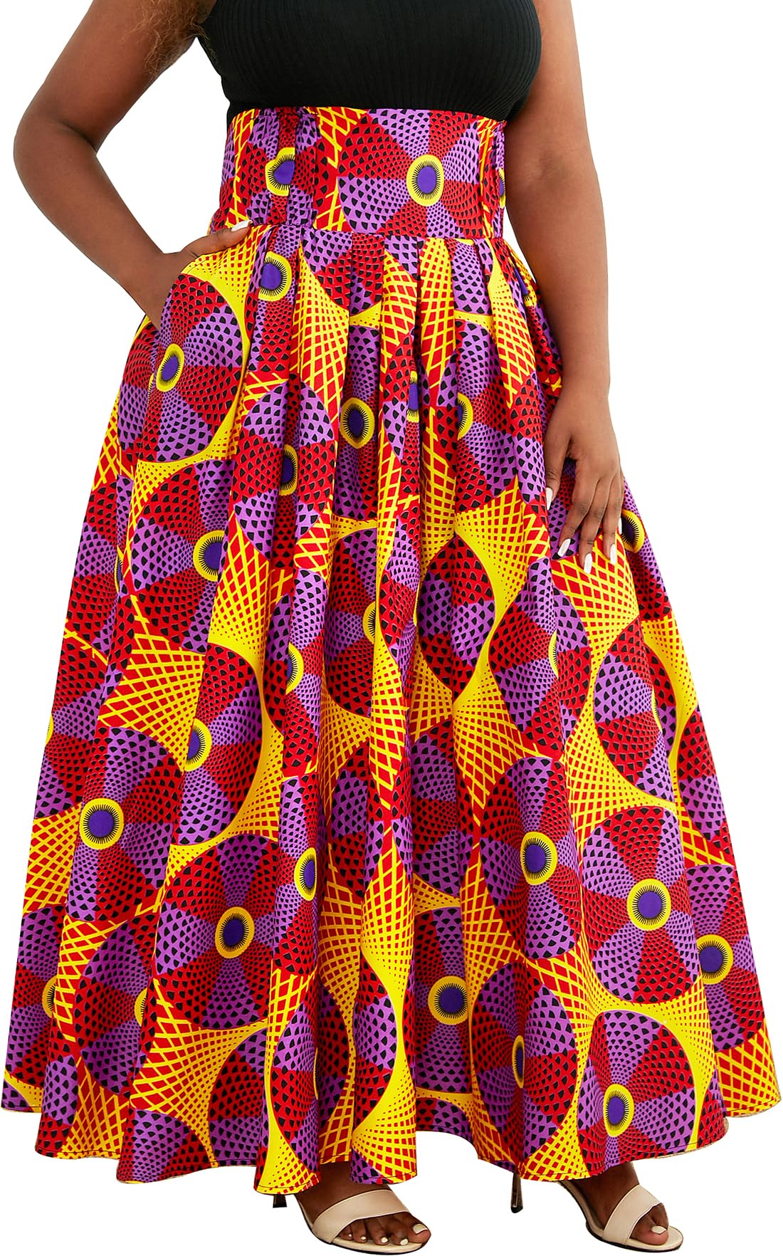 ShenbolenWomen African Print Maxi Skirt Ankara High Waist Skirt Ethnic Long Skirt