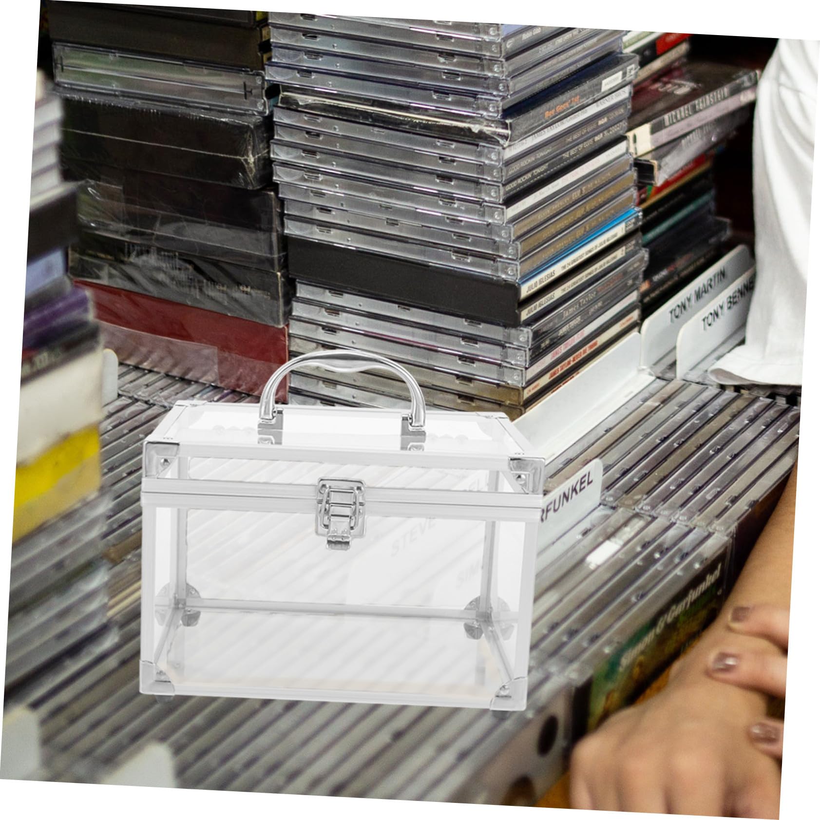 DOITOOL Contenitore Porta Cd e Scatola Porta Dvd in Acrilico Trasparente Con Maniglia, Organizer Portatile Per Archiviazione Cd, Custodia Resistente Anti-graffio Per Uso Domestico e Viaggi