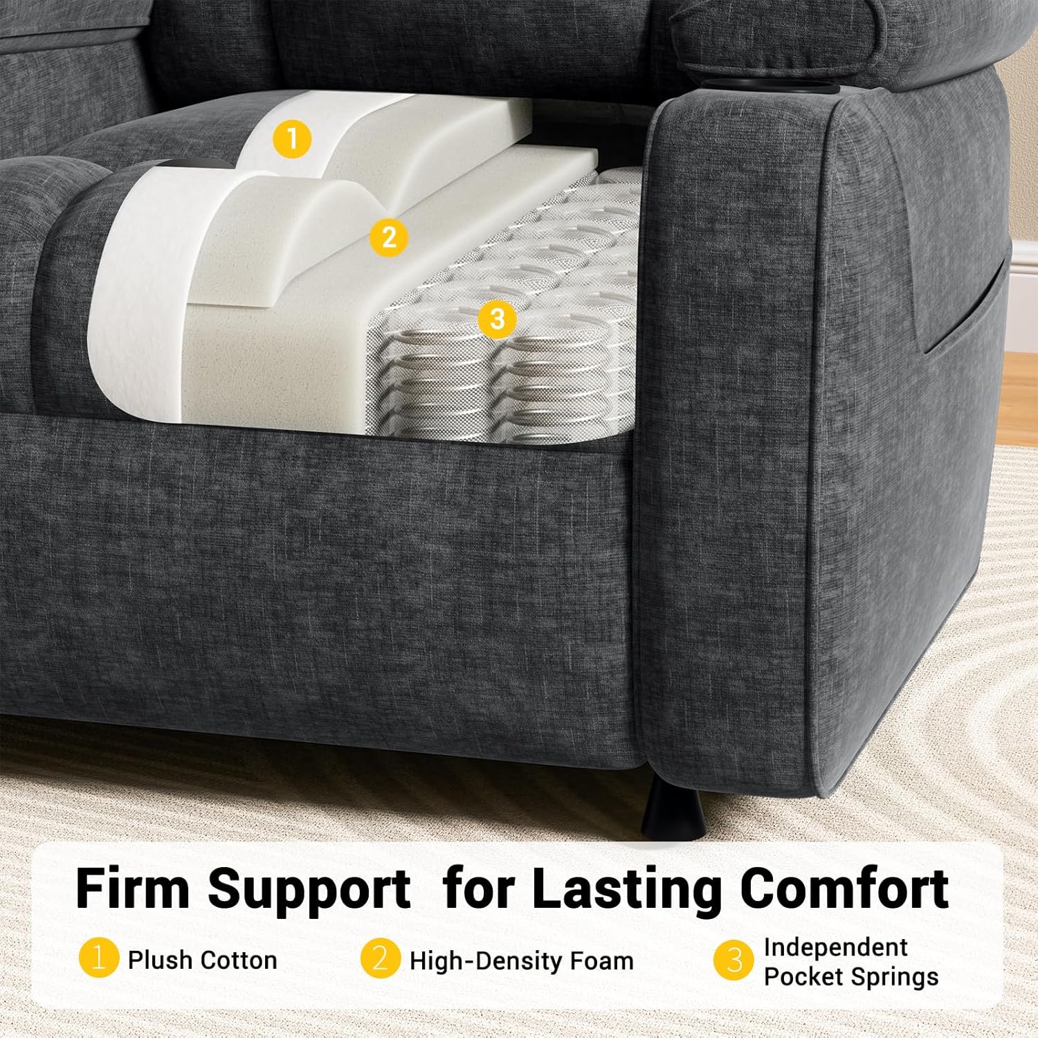 AMADA HOMEFURNISHING Power Recliner Chair for Adults, Infinite Adjustable Chenille Electric Recliner with Cup Holder, Remote, USB Port, Side Pockets & Thick Seat Cushion, for Living Room & Bedroom