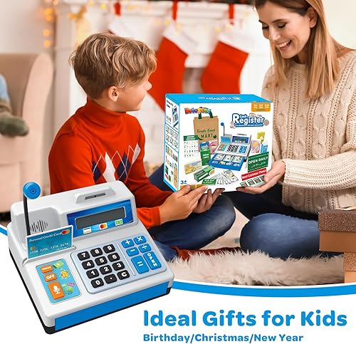 Vista 7 de Calculadora de caja registradora de juguete de regalo para niños de 3, 4, 5, 6, 7, 8 años o más, juego de 120 piezas de tienda de comestibles