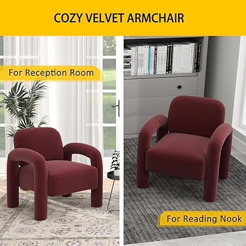 Miniatura 5 de Silla decorativa moderna, cómoda silla tapizada de terciopelo, acogedora silla de tocador individual, silla de barril copetudo, silla de lectura