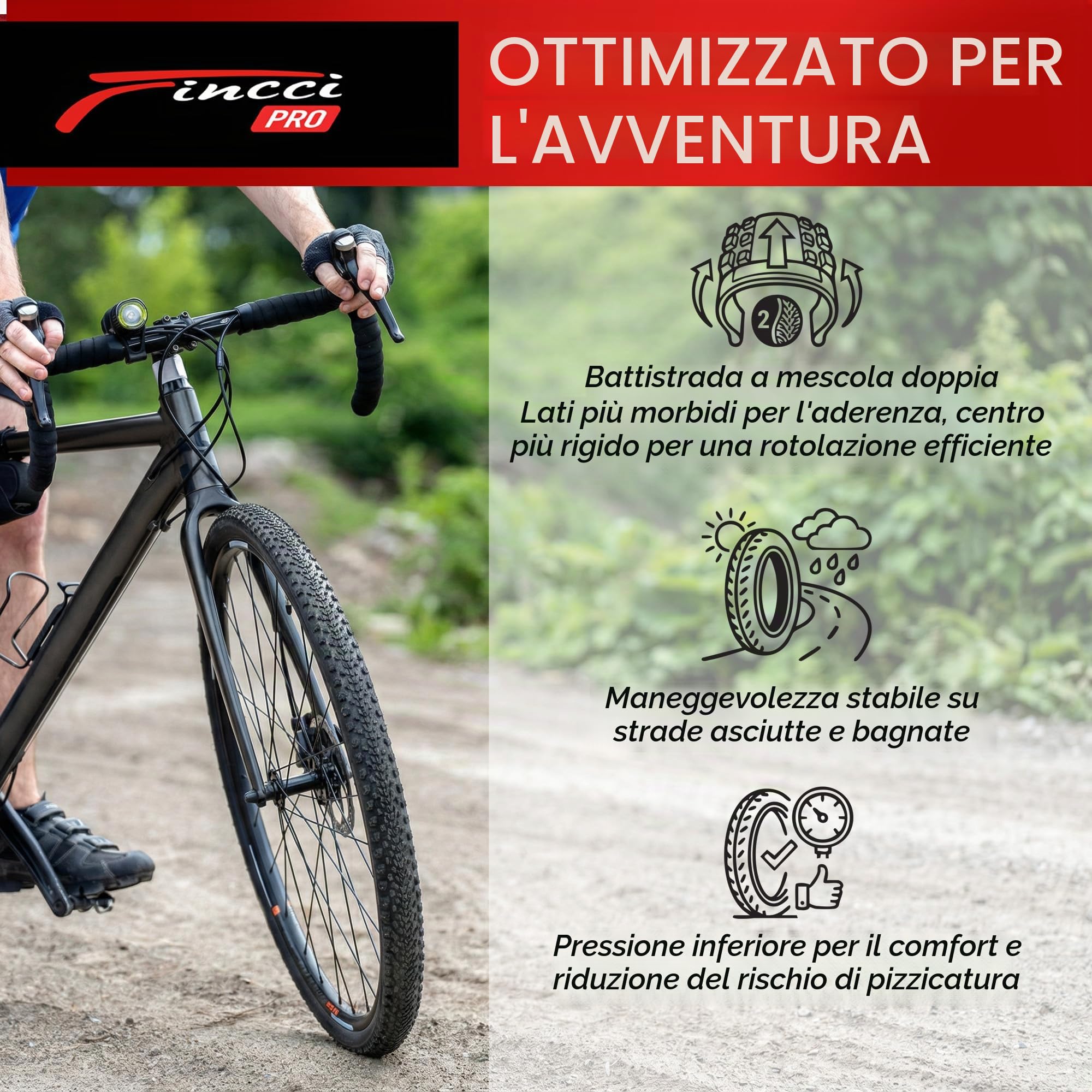 Fincci Milford Coppia Copertoni 28 Gravel Tubeless 700x45c - 2 Copertoni Bici 28 Aramidici Antiforatura Nylon 1mm 120 TPI - per Elettrica, Gravel, Ibrida 47-622