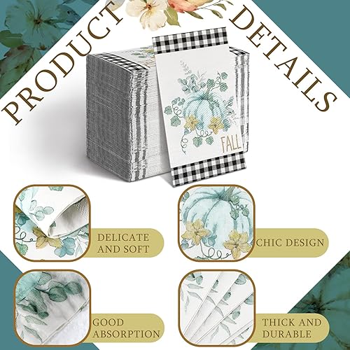 Miniatura 5 de Bencailor 200 servilletas de calabaza desechables de otoño, toallas de papel de Acción de Gracias para baño, calabazas, servilletas de papel
