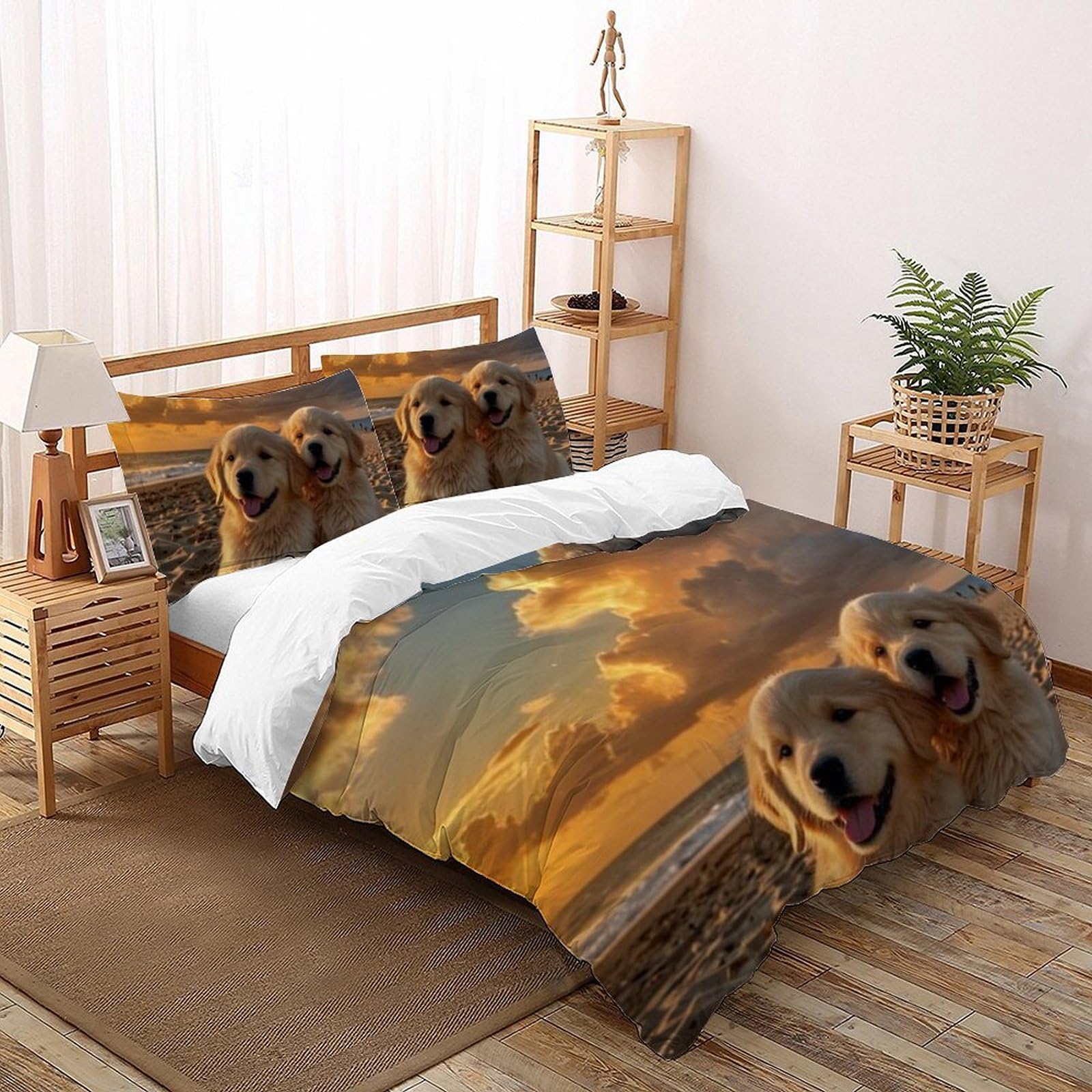 Housse de couette imprimé 3D chiots parure animaux microfibre fermeture éclair