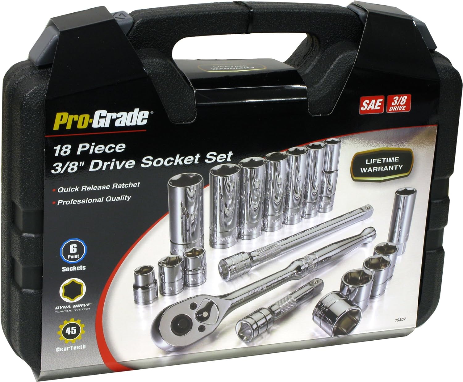 Pro-Grade Tools 18 PC. 3/8" DR. SAE SOCKET SET IN CASE,19307