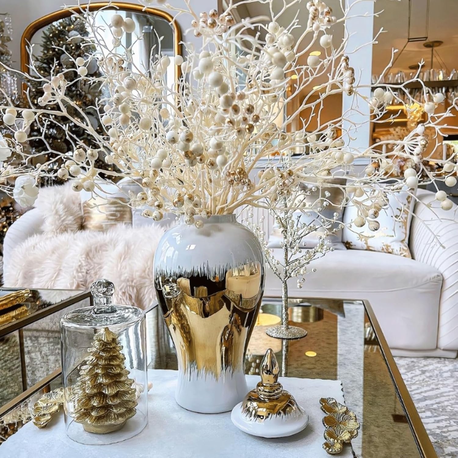 生姜壺 高級ジンジャージャー（蓋付き）ホワイト＆ゴールドセラミック製大型花瓶（花瓶）モダンな装飾瓶（手作り）キッチン本棚装飾用 生姜