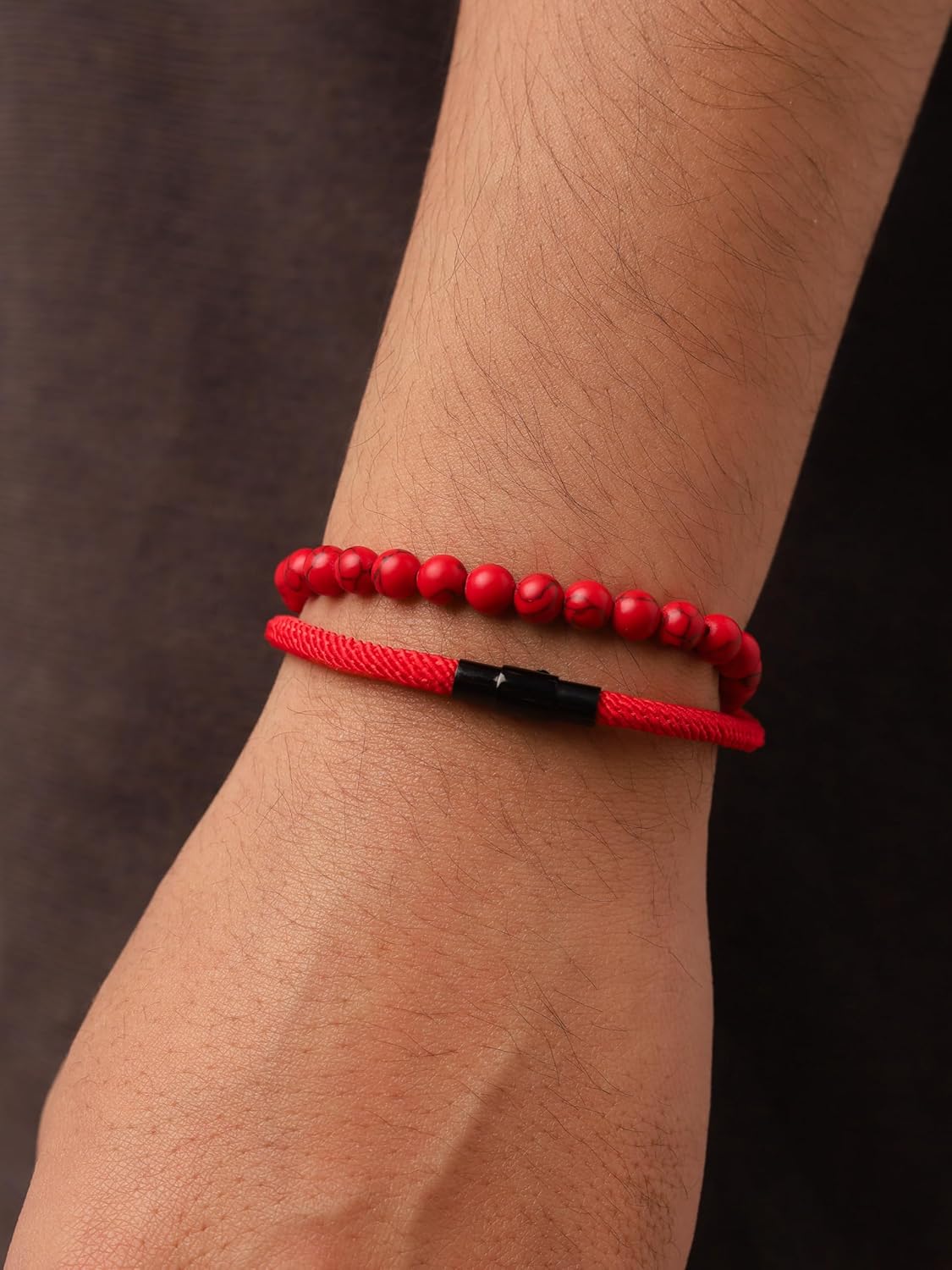 HAQUIL Lucky Red Beaded Paracord Bracelet | Vibrant Energy Charm with Black Accent, Unisex Design - Image 4