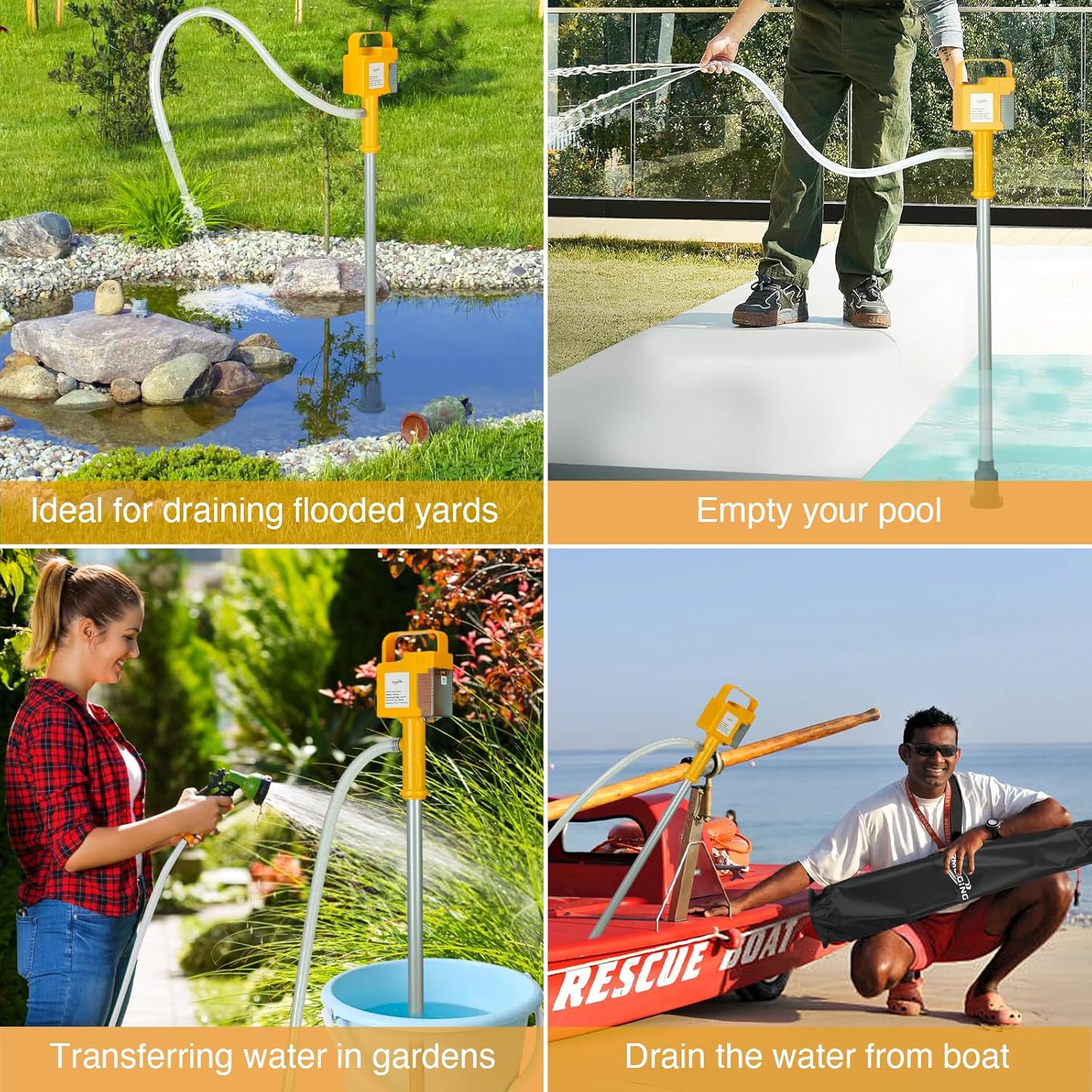 Cordless Stick Water Transfer Pump Compatible with De-walt 20V Battery(Tool Only), 900GPH Brushless Stick Utility Pump for Pool Garden Pond