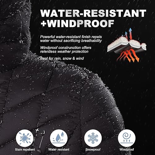 Vista 5 de Outdoor Ventures Maryan - Abrigo largo, acolchado, Thermolite, cálido, ultraligero, con capucha para mujer